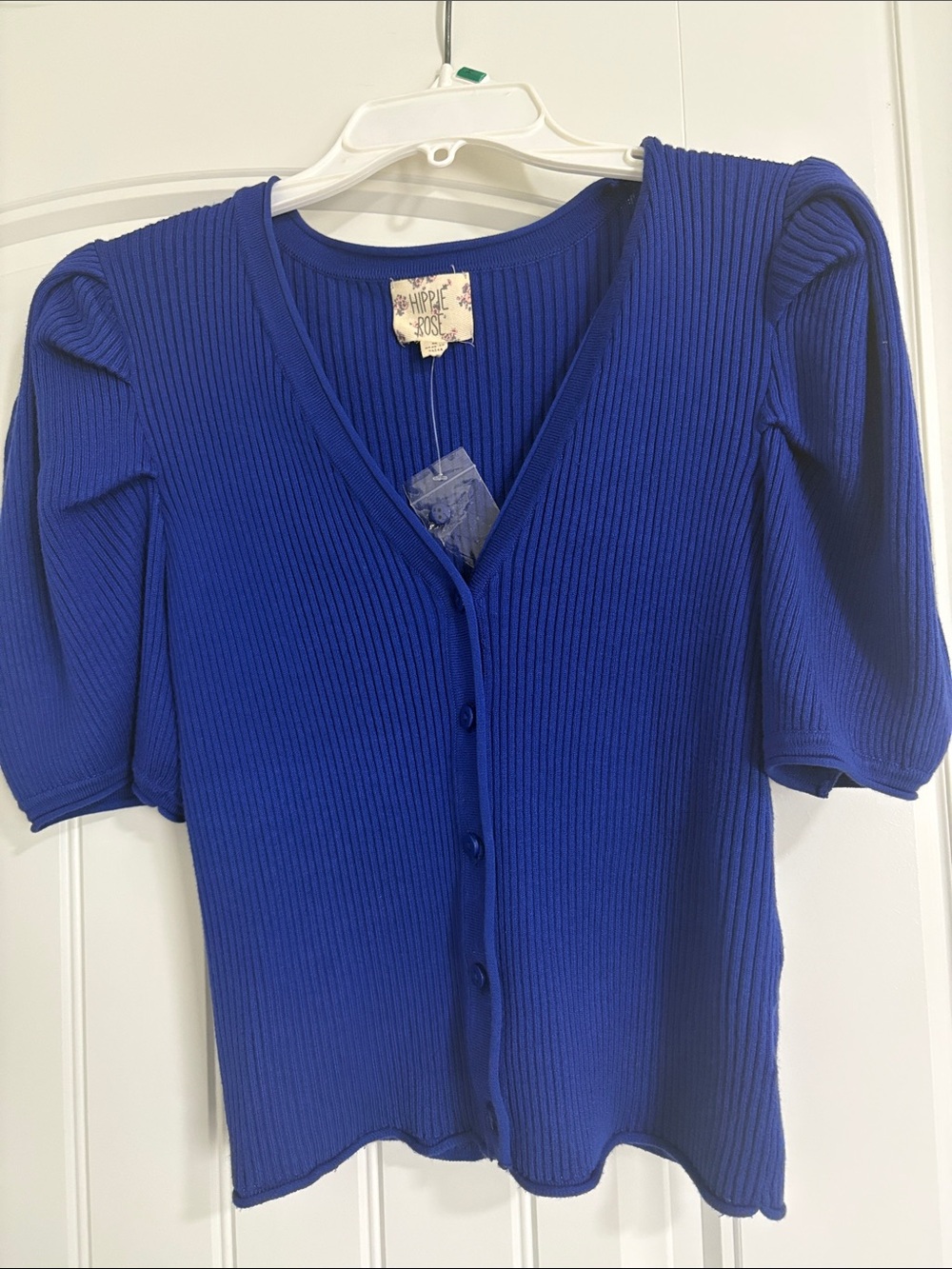 Hippie Rose Ribbed Button-Front Top in Royal Blue